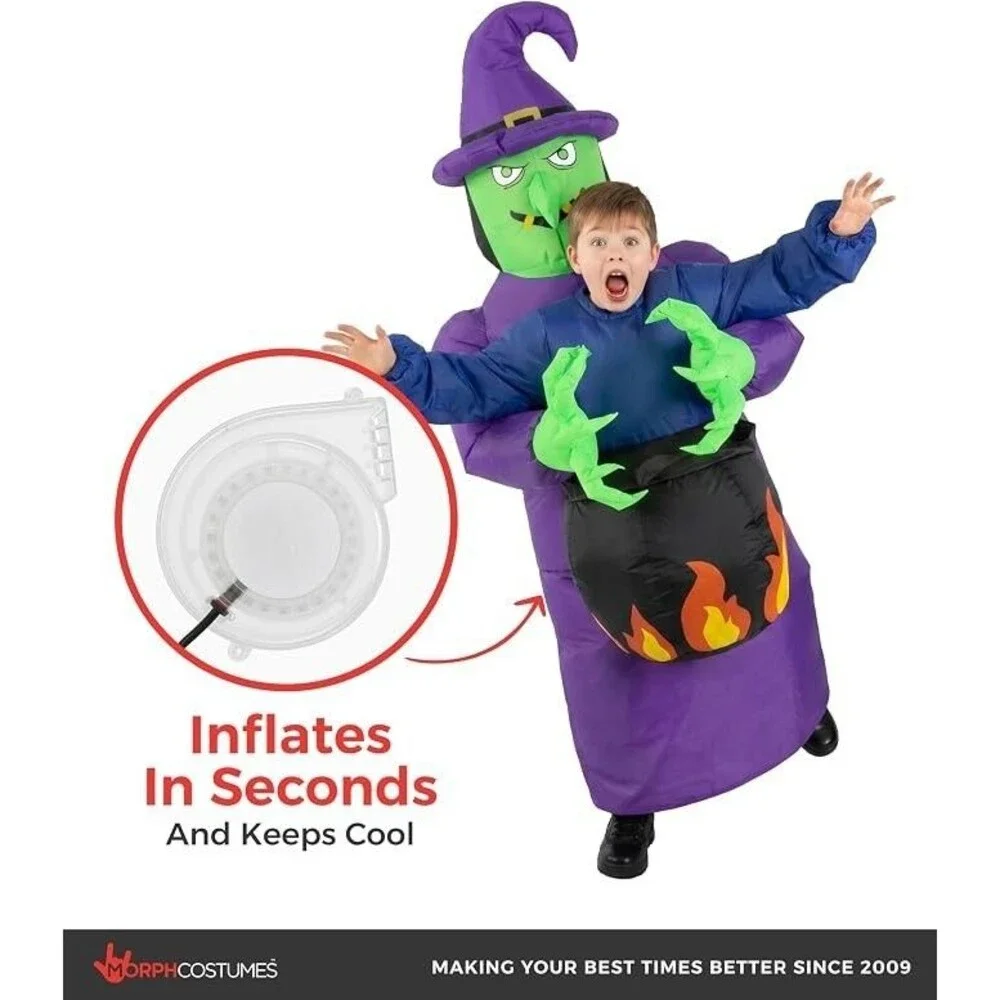 Inflatable Witch Cauldron Pick Me Up Costume Scary Halloween Morph Kids One Size